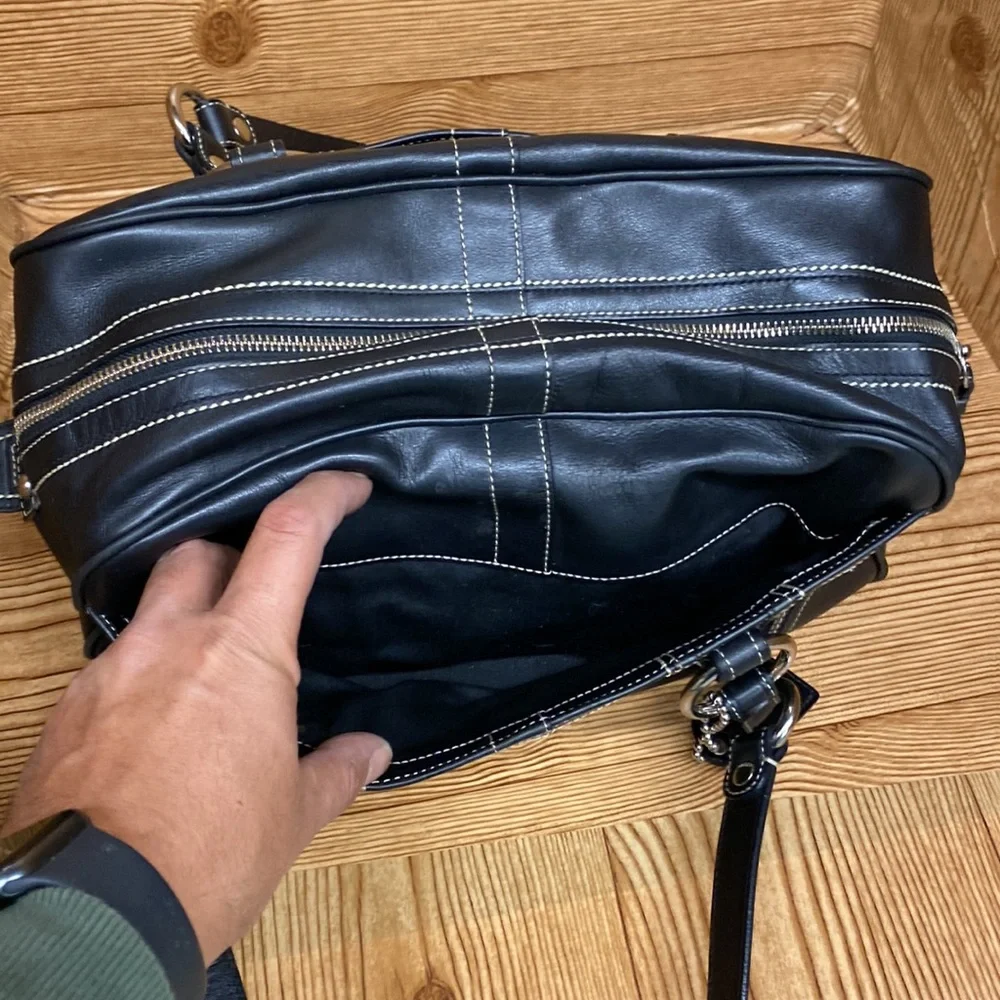 Coach vintage Black Leather Soho barrel Satchel EUC 9.9/10 carryall 💯🔥🗽🔥🔥🔥_5